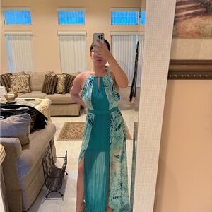 Marciano Teal and White High Low Dress